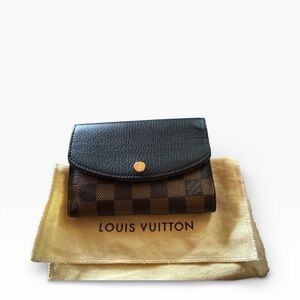 Louis Vuitton Normandy Damier Ebene Compact Wallet Black Leather Flap Rarer